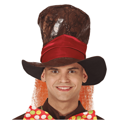 Bruin Hoge Hoed Rode Band van Fiestas Guirca koop je bij Partywinkel
