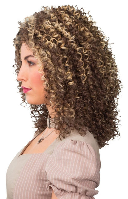 Bruin Pruik Krullen Met Blonde Highlights van Orlob koop je bij Partywinkel