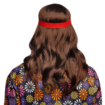 Bruin Pruik Lang Met Haarband En Snor van Boland koop je bij Partywinkel