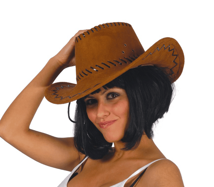 Bruine Cowboy Hoed Bruin Dames Leer van Fiestas Guirca koop je bij Partywinkel