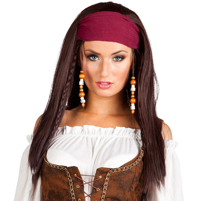 Bruine Piraten Pruik Trinity Met Bandana van Boland koop je bij Partywinkel