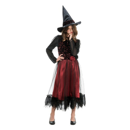 Costume da strega Lucinda da donna, rosso bordeaux e nero