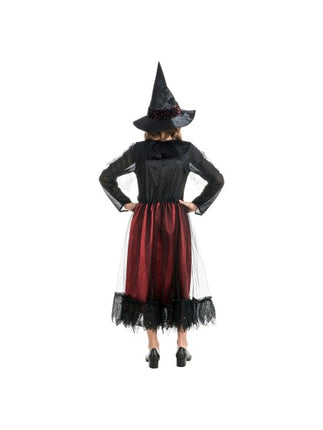Costume da strega Lucinda da donna, rosso bordeaux e nero