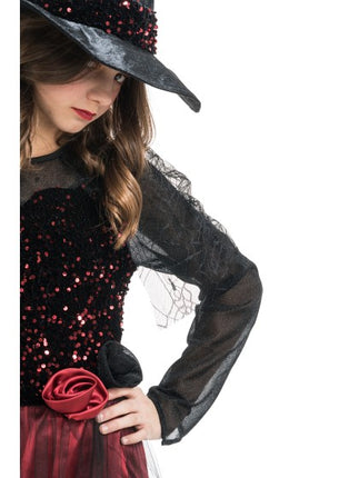 Costume da strega Lucinda da donna, rosso bordeaux e nero