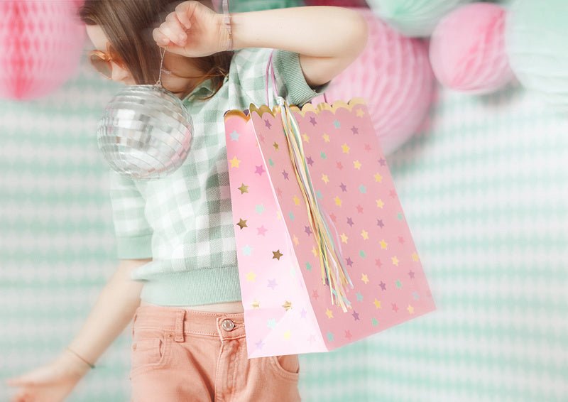 Cadeautasje Sterren Roze 32cm van Partydeco koop je bij Partywinkel