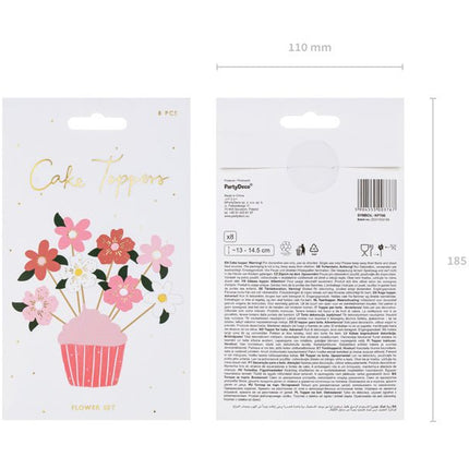 Caketopper Bloemen 14,5cm 8st van Partydeco koop je bij Partywinkel