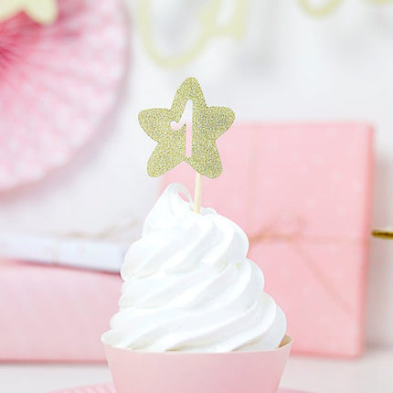 Caketoppers 1 Jaar Goud 6st van Partydeco koop je bij Partywinkel