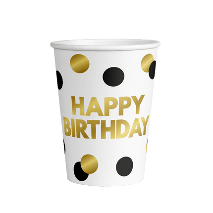 Tazze di buon compleanno a pois 8cm 8pz