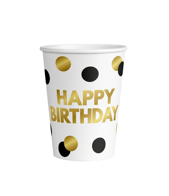 Tazze di buon compleanno a pois 8cm 8pz