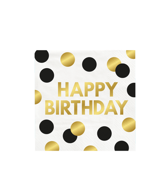 Tovaglioli di Buon Compleanno Oro Nero 16cm 16pz