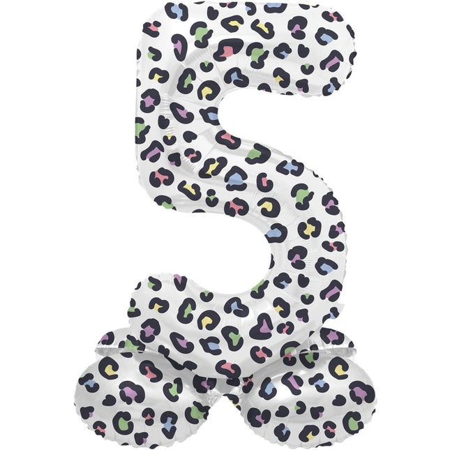 Cijfer Ballon 5 Jaar Panter Met Standaard Leeg 72cm van Folat koop je bij Partywinkel