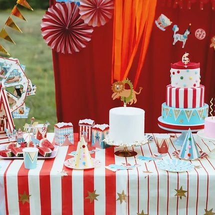 Circus Tafelkleed Rood Wit Gestreept Papier 1,8m van Partydeco koop je bij Partywinkel