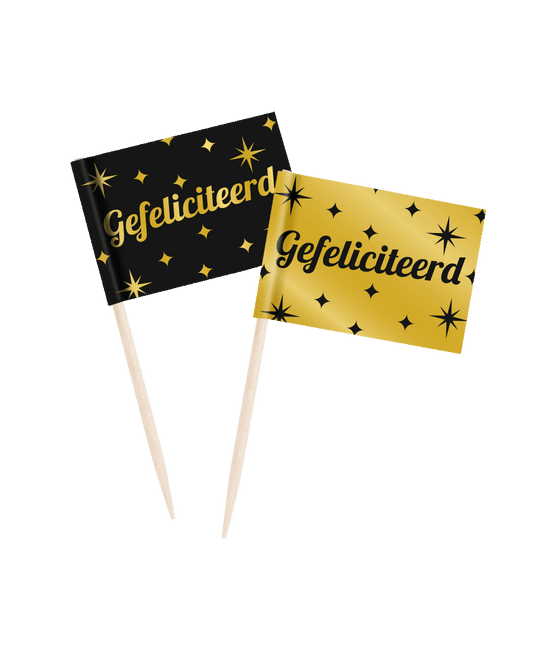 Stuzzichini da cocktail per congratulazioni Oro nero 6,5 cm 50 pezzi