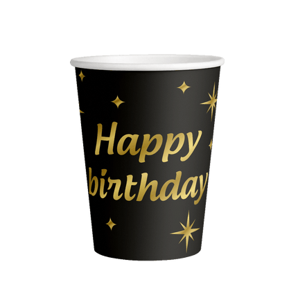 Tazze di Buon Compleanno Oro Nero 9cm 8pz