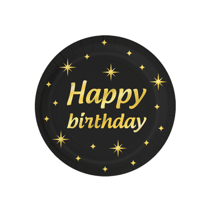 Piatti di Buon Compleanno Oro Nero 23cm 8pz