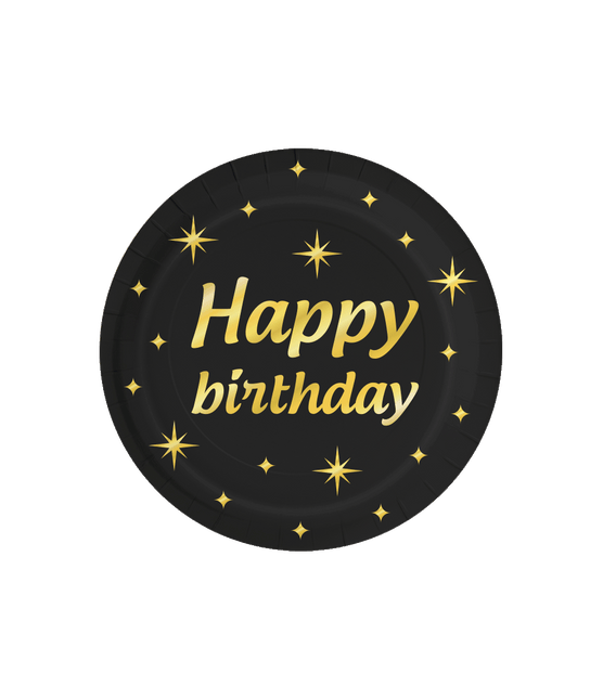 Piatti di Buon Compleanno Oro Nero 23cm 8pz