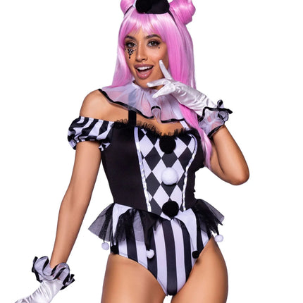 Clownspak Zwart Wit Dames Bodysuit Leg Avenue - Partywinkel - 714718563343