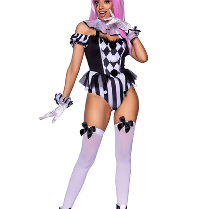 Clownspak Zwart Wit Dames Bodysuit Leg Avenue - Partywinkel - 714718563343