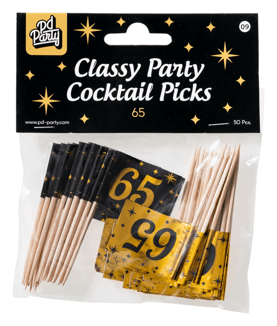 Cocktailprikkers 65 Jaar 6,5cm 50st van Paper Dreams koop je bij Partywinkel