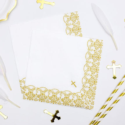 Communie Servetten Kruis Goud 33cm 20st van Partydeco koop je bij Partywinkel