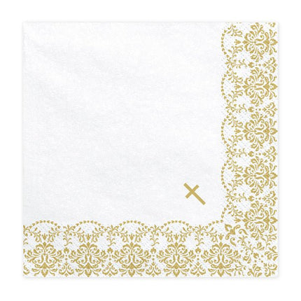Communie Servetten Kruis Goud 33cm 20st van Partydeco koop je bij Partywinkel