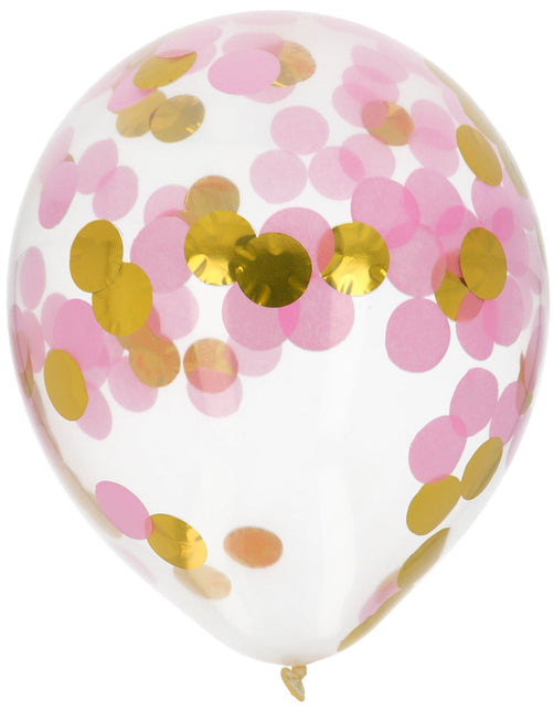 Confetti Ballon Roze Goud 30cm 4st van Folat koop je bij Partywinkel