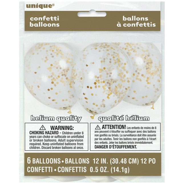 Confetti Ballonnen Goud 30,5cm 6st van Unique koop je bij Partywinkel