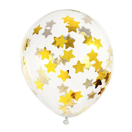 Confetti Ballonnen Gouden Sterren 30cm 6st van Partydeco koop je bij Partywinkel