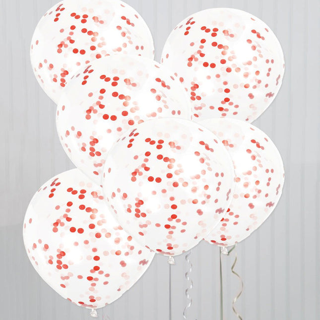 Confetti Ballonnen Rood 40cm 6st van Unique koop je bij Partywinkel