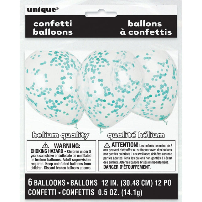 Confetti Ballonnen Turquoise 40cm 6st van Unique koop je bij Partywinkel