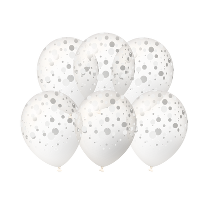 Palloncini argentati a pois, 30 cm, 6 pezzi