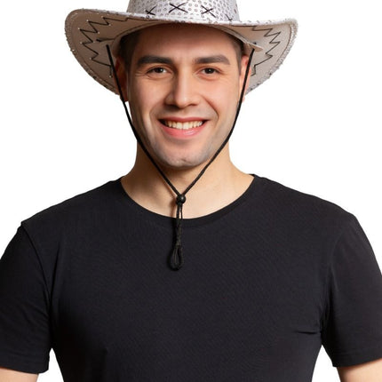 Cowboy Hoed Pailletten Zilver van Partychimp koop je bij Partywinkel
