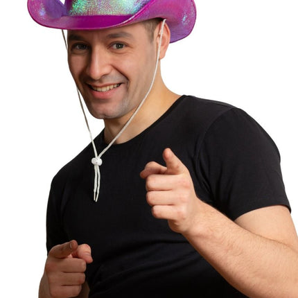Cowboy Hoed Shiny Neon Roze van Partychimp koop je bij Partywinkel
