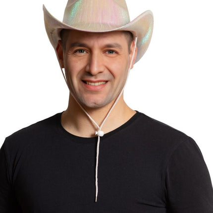 Cowboy Hoed Shiny Zilver van Partychimp koop je bij Partywinkel