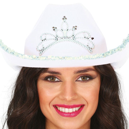 Cowboy Hoed Wit Zilver van Fiestas Guirca koop je bij Partywinkel