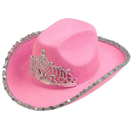 Cowboyhoed Partygirl Met Tiara Roze van Widmann koop je bij Partywinkel