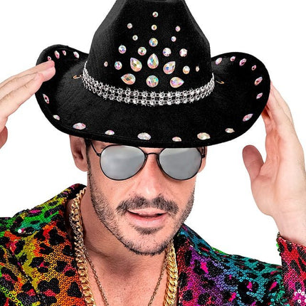 Cowboyhoed Zwart Met Diamanten van Widmann koop je bij Partywinkel