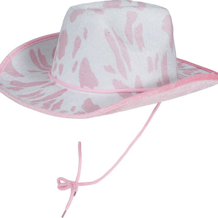 Cowgirl Hoed Wit Roze Koeien Print van Fiestas Guirca koop je bij Partywinkel