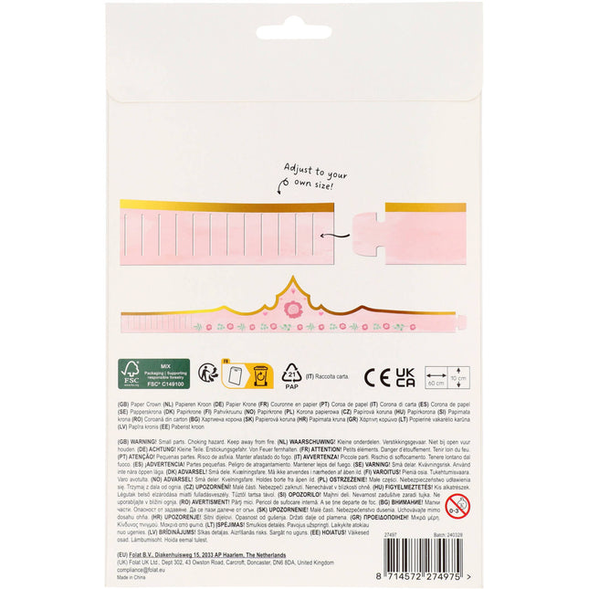 Corona della principessa rosa 60 cm 6 pezzi