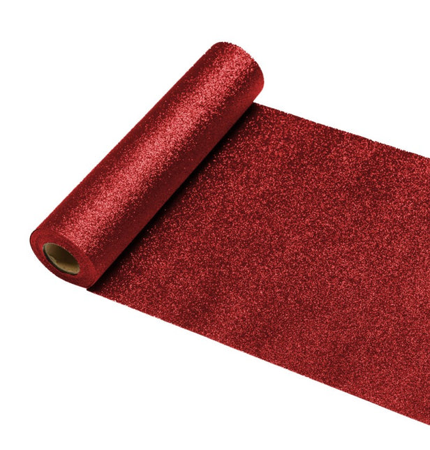 Runner da tavolo rosso glitterato 5m