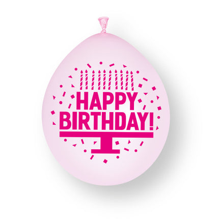 Palloncini in lattice rosa assortiti "Happy Birthday", 23 cm, 10 pezzi