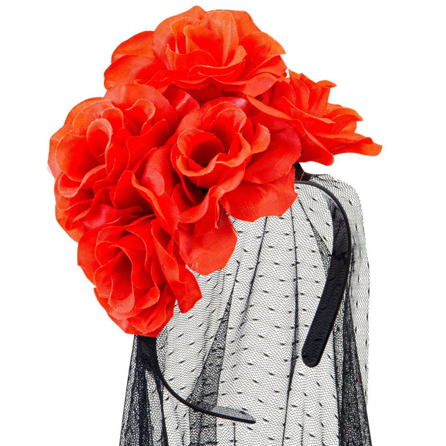 Dia De Los Muertos Haarband Sluier Met Rozen van Widmann koop je bij Partywinkel