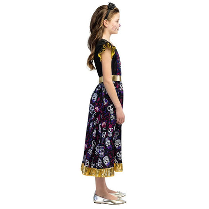 Dia De Los Muertos Jurk Meisje Ruffel Mouwen van Boland koop je bij Partywinkel