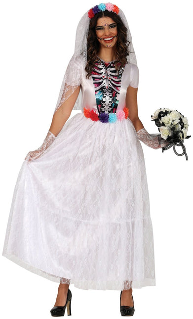 Dia De Los Muertos Jurk Wit Dames Bruid van Fiestas Guirca koop je bij Partywinkel