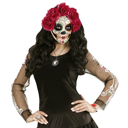 Dia De Los Muertos Masker Rozen van Widmann koop je bij Partywinkel