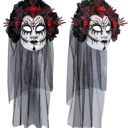 Dia De Los Muertos Masker Zwart Wit Sluier van Widmann koop je bij Partywinkel