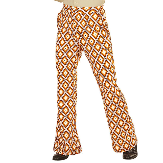 Disco 70S Broek Oranje Heren Ruit van Widmann koop je bij Partywinkel