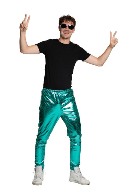 Disco 70S Broek Turquoise Metallic van Partychimp koop je bij Partywinkel