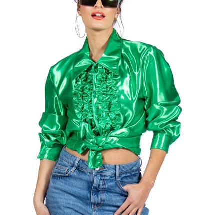 Disco Blouse Ruches Donkergroen van Wilbers & Wilbers koop je bij Partywinkel