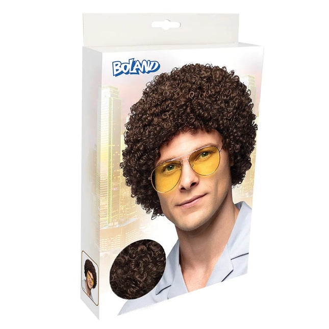 Donkerbruine Pruik Krullen van Boland koop je bij Partywinkel